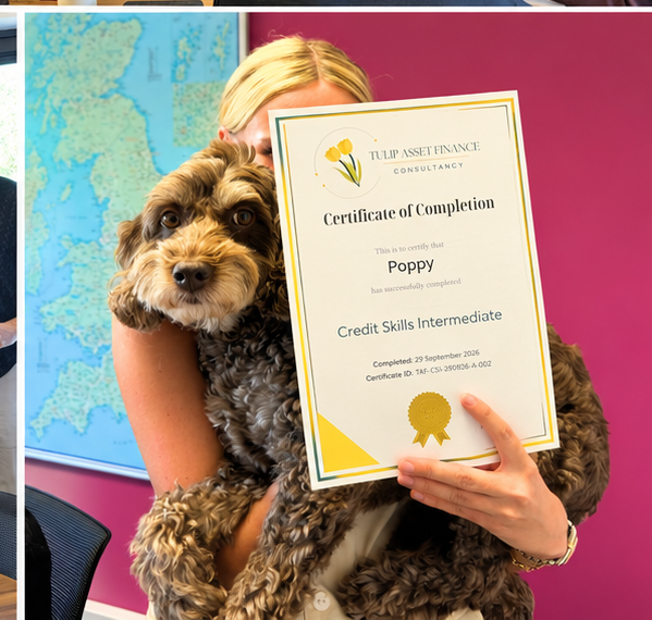 Poppy the dog with her honorary certificate